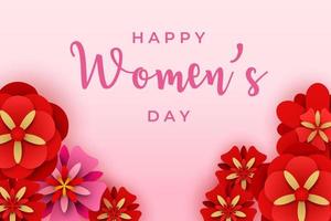 feliz dia internacional da mulher com lindas flores vermelhas e rosa vetor