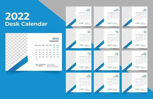 Planejador de calendário de mesa 2022 .week começa na segunda-feira. modelo para o calendário anual de 2022. vetor