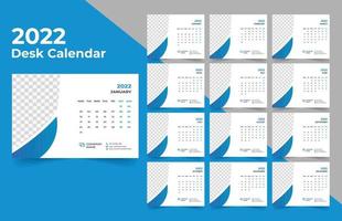 Planejador de calendário de mesa 2022 .week começa na segunda-feira. modelo para o calendário anual de 2022. vetor