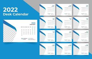 Planejador de calendário de mesa 2022 .week começa na segunda-feira. modelo para o calendário anual de 2022. vetor