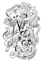 A arte criativa do coração doodles ilustração do projeto desenhada à mão com amor do texto não é fácil para o design da camiseta e a arte do grafite. vetor