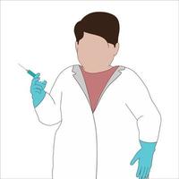 médico com ilustração vetorial desenhada de mão de seringa de injeção. vetor