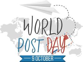 logotipo da palavra do dia do correio mundial no mapa mundial vetor