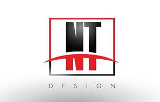 letras do logotipo nt nt com cores vermelhas e pretas e swoosh. vetor