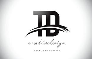 td td design de logotipo de letra com swoosh e pincelada preta. vetor