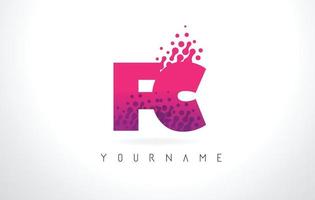 logotipo de carta fc fc com design de pontos de partículas e cor roxa rosa. vetor