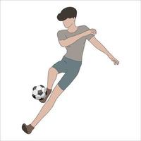 desenho simples de homens jogando futebol ilustrado em fundo branco. vetor