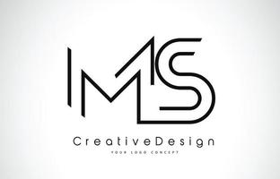 Projeto do logotipo da letra da ms ms em cores pretas. vetor