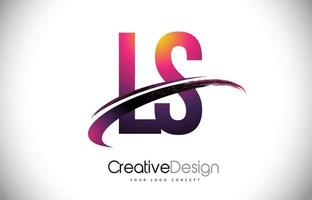 Logotipo da letra ls ls roxo com design swoosh. logotipo de vetor de letras modernas magenta criativo.