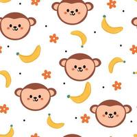 padrão sem emenda bonito dos desenhos animados macaco e banana vetor