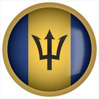 Barbados ícone do botão da bandeira arredondada com moldura dourada vetor