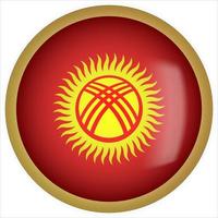 Quirguistão ícone do botão da bandeira arredondada 3D com moldura dourada vetor