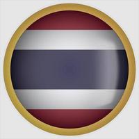 Tailândia Ícone do botão da bandeira arredondada 3D com moldura dourada vetor