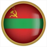 Transnistria ícone do botão da bandeira arredondada 3D com moldura dourada vetor