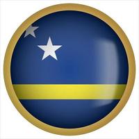 Ícone do botão da bandeira arredondada 3D de Curaçao com moldura dourada vetor