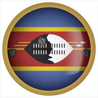 Eswatini ícone do botão de bandeira arredondada 3D com moldura dourada vetor