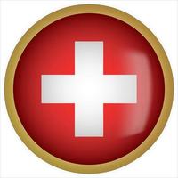 ícone do botão da bandeira arredondada 3d da suíça com moldura dourada vetor