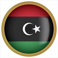 Líbia ícone do botão de bandeira arredondada 3D com moldura dourada vetor