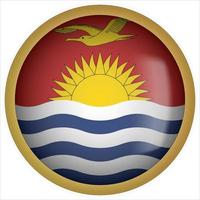 Ícone do botão da bandeira arredondada 3D de Kiribati com moldura dourada vetor