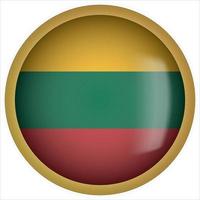 Lituânia ícone do botão da bandeira arredondada 3D com moldura dourada vetor