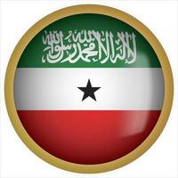 Ícone do botão da bandeira arredondada 3d somalilândia com moldura dourada vetor