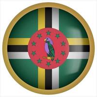 Dominica ícone do botão da bandeira arredondada 3d com moldura dourada vetor