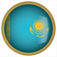 Ícone do botão da bandeira arredondada 3D do Cazaquistão com moldura dourada vetor