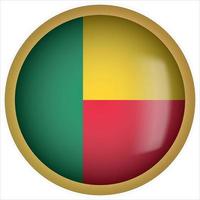 Benin ícone do botão da bandeira arredondada com moldura dourada vetor