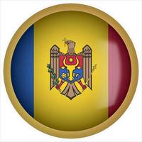 ícone do botão da bandeira arredondada 3D da Moldávia com moldura dourada vetor