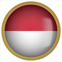 Ícone do botão da bandeira arredondada 3D de Mônaco com moldura dourada vetor