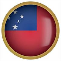 ícone do botão da bandeira arredondada de samoa 3D com moldura dourada vetor