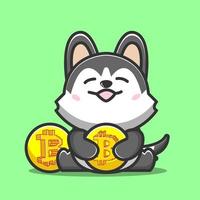 cachorro abraçando bitcoin vetor