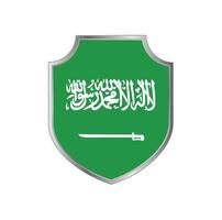 bandeira da Arábia Saudita com moldura de escudo de metal vetor