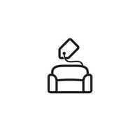 design do logotipo ou ícone do sofá e etiqueta de preço