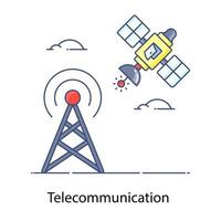 ícone moderno de torre de telecomunicações com satélite vetor