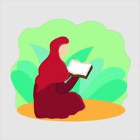 ilustração desenho vetorial de uma mulher lendo al quran vetor