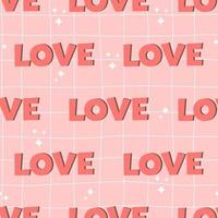 padrão sem emenda com a inscrição - amor- no fundo rosa. pano de fundo decorativo com símbolos de amor, paixão e romance. ilustração vetorial para 14 de fevereiro.