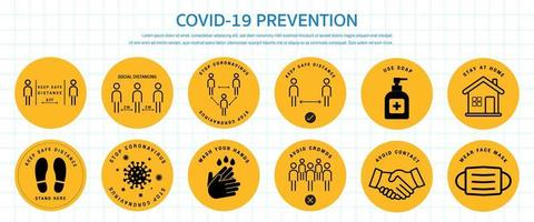 conjunto de medidas de segurança coronavírus covid-19 e sinais de alerta de prevenção. sinais preventivos de coronavírus. medidas básicas de proteção contra o novo coronavírus. vetor