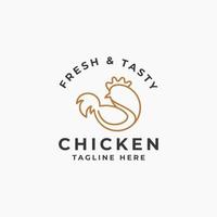 logotipo de frango minimalista, vetor de modelo de logotipo de galo com estilo vintage retrô hipster para restaurante em design de rótulo de ícone mínimo