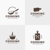 conjunto de logotipo de aula de culinária, coleção de elementos de etiqueta de símbolo de ícone de utensílios de cozinha com estilo de silhueta vintage mínimo, também pode para emblema de logotipo de restaurante, restaurante, local, pousada, café, bistrô, barracas de comida vetor