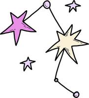 constelação e estrelas. ilustração vetorial em estilo doodle colorido à mão vetor