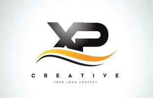 xp xp swoosh design de logotipo de carta com linhas curvas swoosh amarelo moderno. vetor