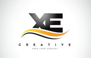 design de logotipo de letra xe xe swoosh com linhas curvas swoosh amarelas modernas. vetor