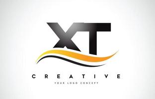 design de logotipo de letra xt xt swoosh com linhas curvas swoosh amarelas modernas. vetor
