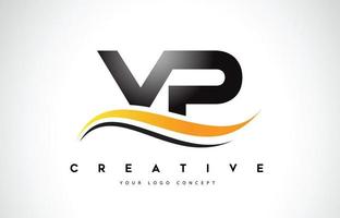 design de logotipo de letra vp vp swoosh com linhas curvas swoosh amarelas modernas. vetor