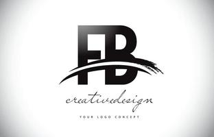 design de logotipo de carta fb fb com swoosh e pincelada preta. vetor