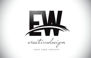 ew ew design de logotipo de carta com swoosh e pincelada preta. vetor