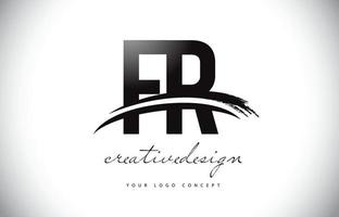 design de logotipo de carta fr fr com pincelada swoosh e preto. vetor