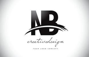 nb nb design de logotipo de carta com swoosh e pincelada preta. vetor