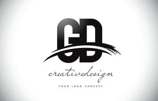 design de logotipo de carta gd gd com swoosh e pincelada preta.